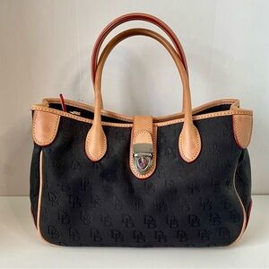 Dooney & Bourke Black DB Monogram Signature Vintage Purse Double Leather Handles